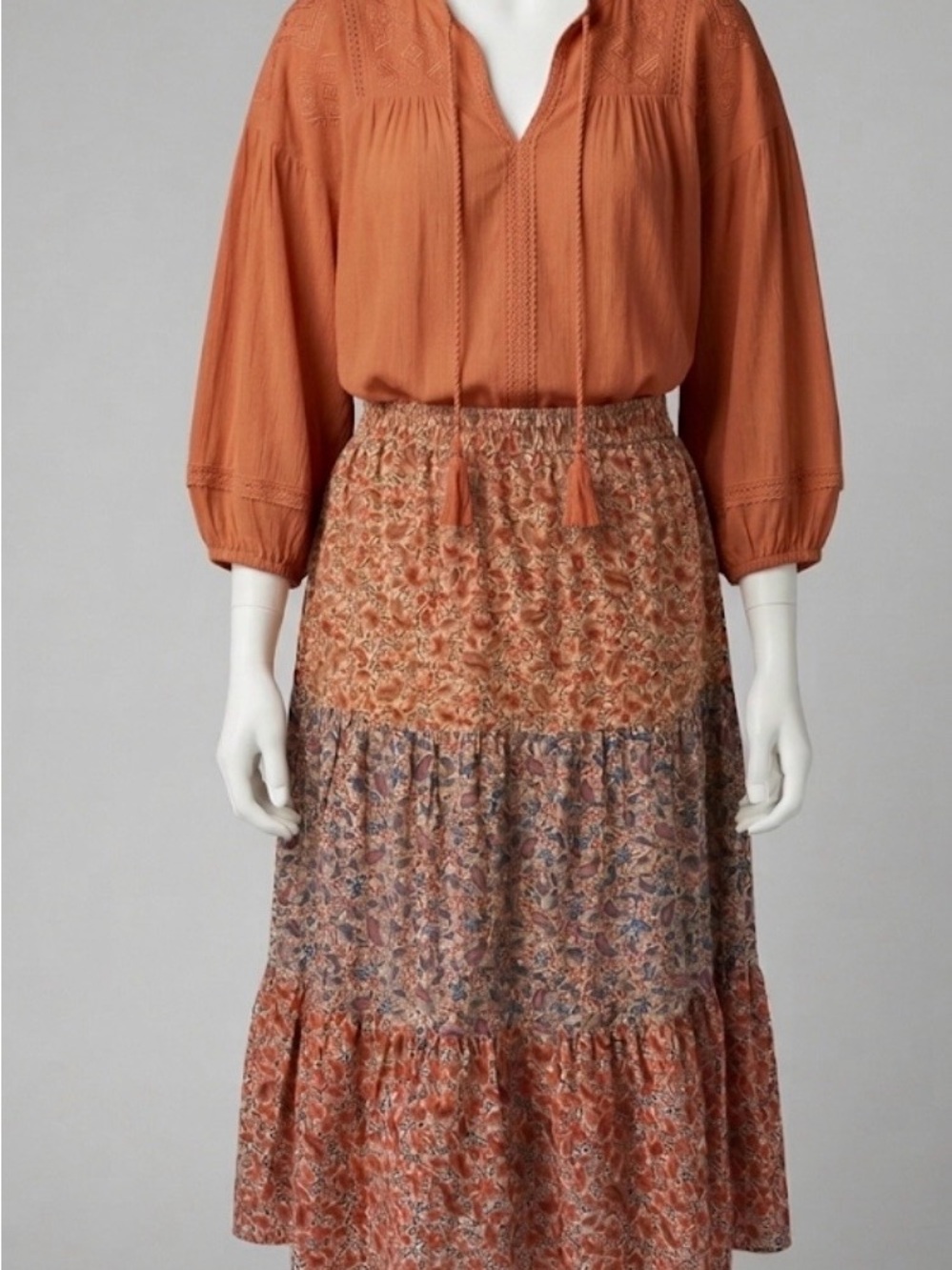 VTG 90s Ralph Lauren Mixed Paisley Pattern Tiered Maxi Skirt L Cotton